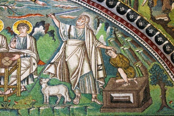 Авраам отдает сына на заклание. Мозаика Равенны. Сен Витале.