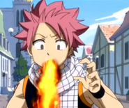 Loke in Natsu`s body drooling fire